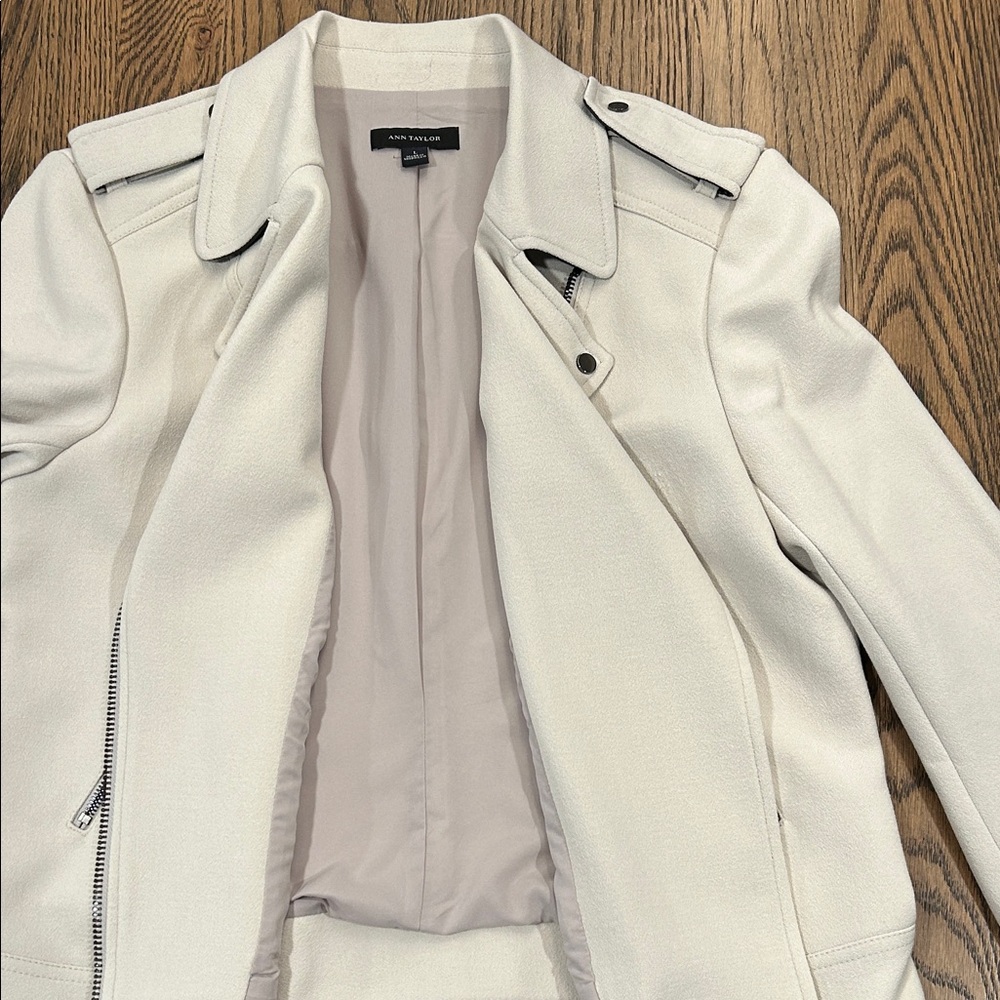Ann Taylor Cream Leather Moto Jacket - Picture 4 of 8